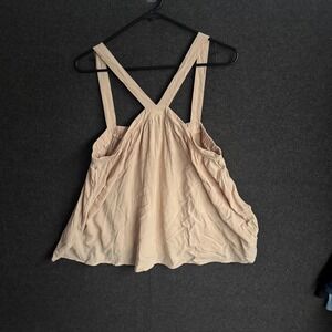 Womens Linen Blend Crop Top Cross‎ Back Peach Large Boho Western Beach Fairy